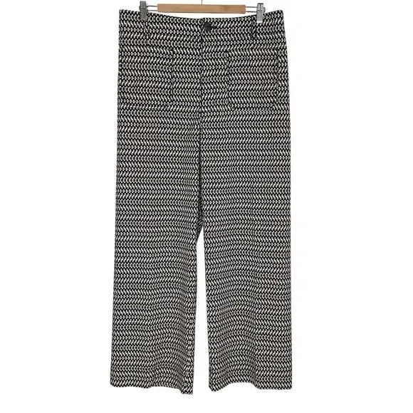 Anthropologie Maeve Colette Cropped Wide Leg Pants | Black White Print | SZ 33T - Picture 4 of 13